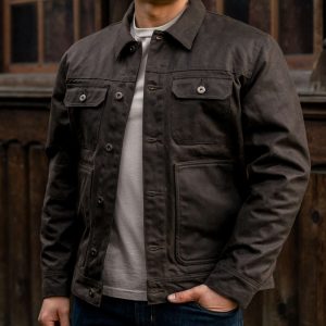 Waxed Trucker Jacket | Dark Olive